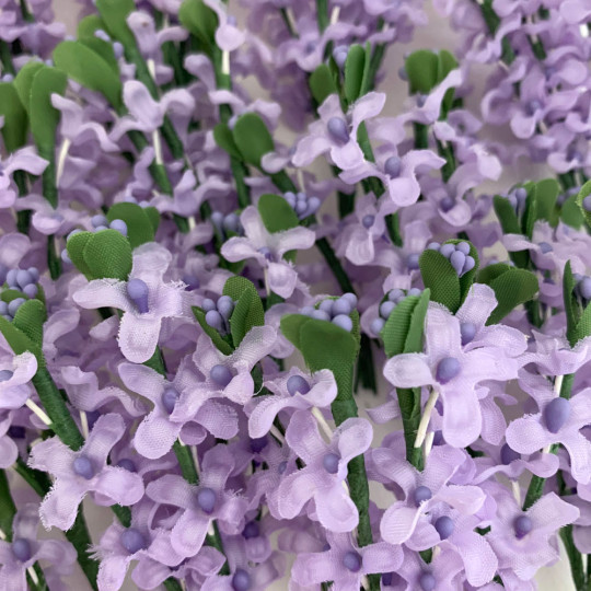 6 Purple Fabric Lilac Stems for Crafts